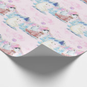 冬のワンダーランドのホッキョクグマとペンギンのシーン ラッピングペーパー (角)