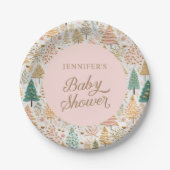 冬のワンダーランドの女の子の赤ちゃんシャワー歓迎サイン ペーパープレート (正面)