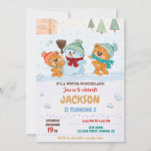 冬のワンダーランドの招待テディベア誕生日