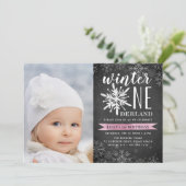 冬のワンダーランドの最初の誕生日パーティーの写真 招待状 (スタンド正面)