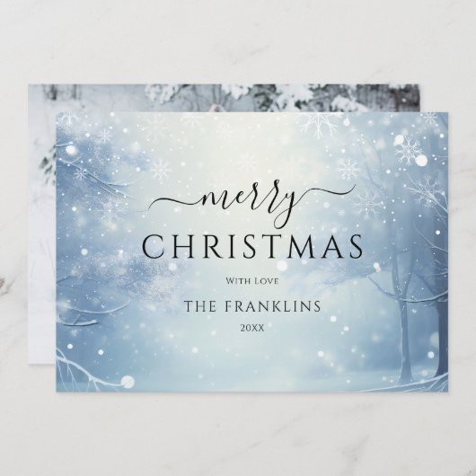 冬のワンダーランドの森の写真クリスマス シーズンカード (正面/裏面)