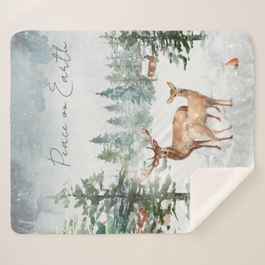 冬のワンダーランドの森の平和のクリスマス シェルパブランケット (正面(横))