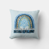 冬のワンダーランドの歩く |ブルーレインボー クッション (正面)