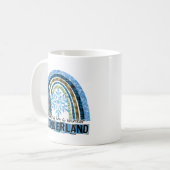 冬のワンダーランドの歩く |ブルーレインボー コーヒーマグカップ (正面左)