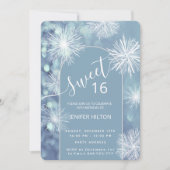 冬のワンダーランドの水の色のスノーフレーク甘い16 招待状 (正面)
