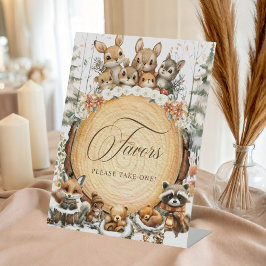 冬のワンダーランドの水彩動物の好意サイン 台座サイン