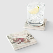 冬のワンダーランドの水彩雪のシーンとクマ ストーンコースター (横)