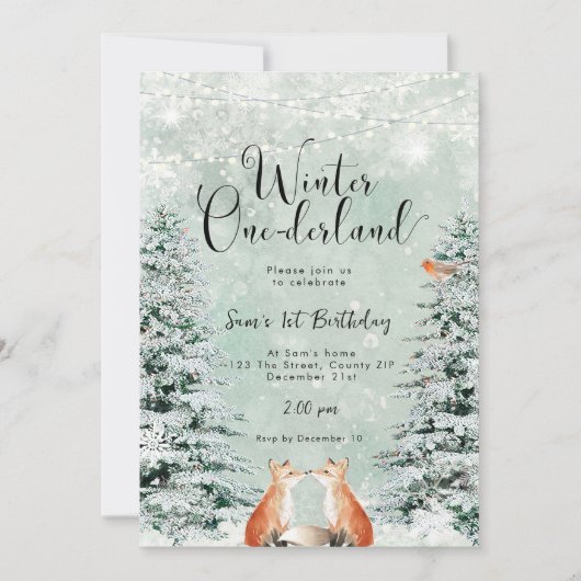 冬のワンダーランドの狐の誕生日パーティー招待状 招待状 (正面)