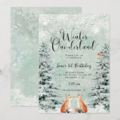 冬のワンダーランドの狐の誕生日パーティー招待状 招待状 (正面/裏面)