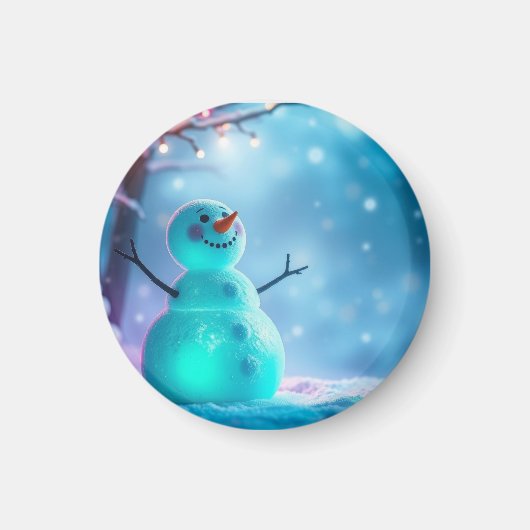 冬のワンダーランドの雪だるま マグネット (正面)