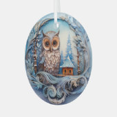 冬のワンダーランドの雪ふくろう、クリスマス ガラスオーナメント (正面左)