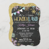 冬のワンダーランドの雪片の黒板ベビーシャワー 招待状 (正面/裏面)