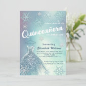 冬のワンダーランドの青いドレスきらびやかなキンセアニラ 招待状 (スタンド正面)