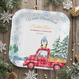 冬のワンダーランドの1歳の誕生日招待状 ペーパープレート