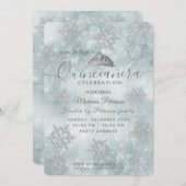 冬のワンダーランドほこりっぽい青いティアラQuinceaenera 招待状 (正面/裏面)