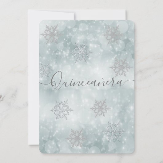 冬のワンダーランドほこりっぽい青いティアラQuinceaenera 招待状 (裏面)