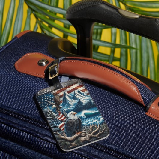 冬のワンダーランドを見守るワシ ラゲッジタグ (正面インサイチュ1)