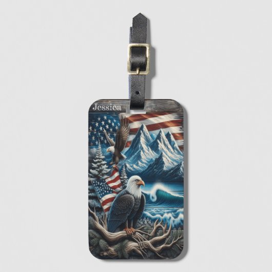 冬のワンダーランドを見守るワシ ラゲッジタグ (正面縦)