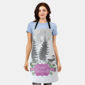 冬のワンダーランドオールオーバープリントエプロン – マゼンタ エプロン (着用した状態)