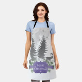 冬のワンダーランドオールオーバープリントエプロン – 紫 エプロン (着用した状態)