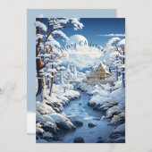 冬のワンダーランドカントリー雪の木家族の写真 シーズンカード (正面/裏面)