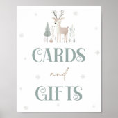 冬のワンダーランドカードとギフトテーブルの看板 ポスター (正面)