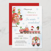 冬のワンダーランドカーニバルキッドクリスマス誕生日 招待状 (正面/裏面)