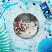 冬のワンダーランドクリスマスサンタアンド鹿 ペーパープレート (パーティー)