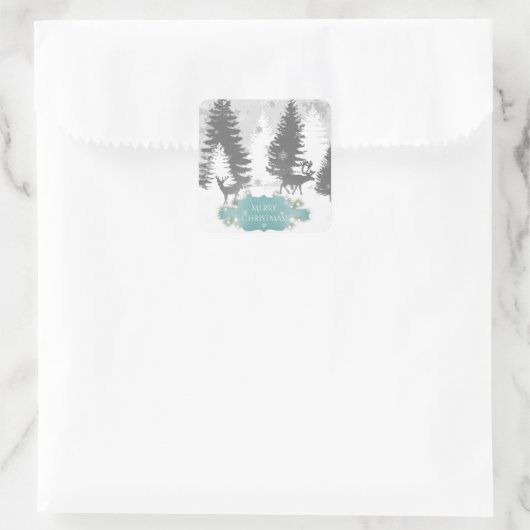 冬のワンダーランドクリスマスステッカー – ティール(緑がかった色) スクエアシール (バッグ)