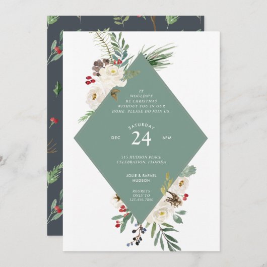 冬のワンダーランドクリスマスホリデーパーティー 招待状 (正面/裏面)