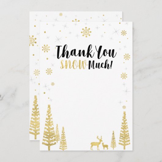 冬のワンダーランドサンキューカード – ブラック&金ゴールド サンキューカード (正面/裏面)