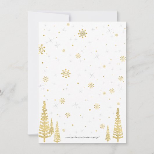 冬のワンダーランドサンキューカード – ブラック&金ゴールド サンキューカード (裏面)