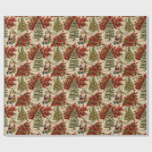 冬のワンダーランドサンタとクリスマスツリー ラッピングペーパー (フラット)