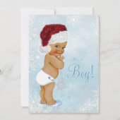 冬のワンダーランドサンタハットエスニックボーイベビーシャワー 招待状 (正面)