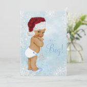 冬のワンダーランドサンタハットエスニックボーイベビーシャワー 招待状 (スタンド正面)
