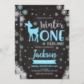 冬のワンダーランドシカ1日誕生日招待状 招待状 (正面/裏面)