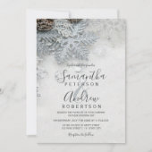 冬のワンダーランドシルバースノー結婚タイポグラフィ 招待状 (正面)