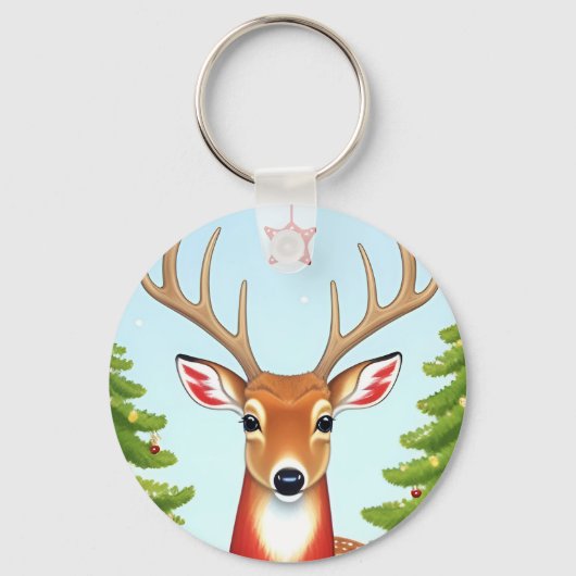 冬のワンダーランドシーンの鹿 キーホルダー (正面)