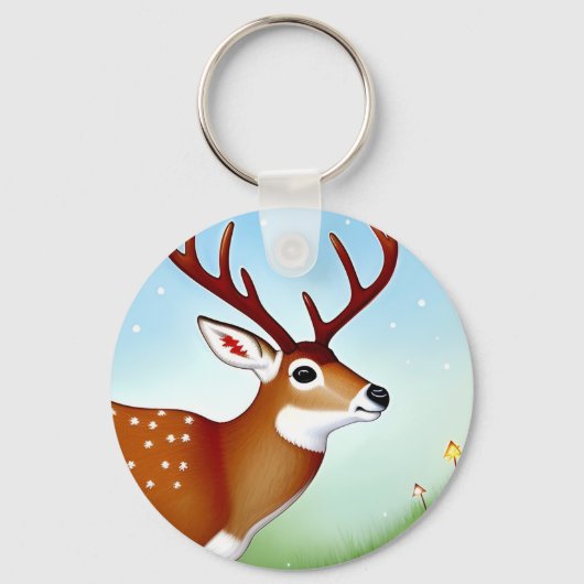 冬のワンダーランドシーンの鹿 キーホルダー (正面)