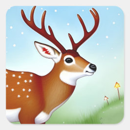 冬のワンダーランドシーンの鹿 スクエアシール