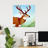 冬のワンダーランドシーンの鹿 ポスター (ホームオフィス)
