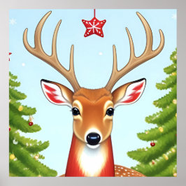 冬のワンダーランドシーンの鹿 ポスター