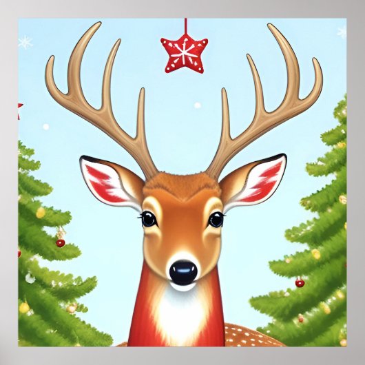 冬のワンダーランドシーンの鹿 ポスター (正面)