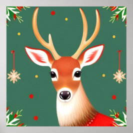 冬のワンダーランドシーンの鹿 ポスター