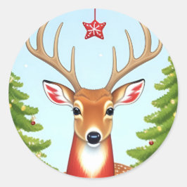 冬のワンダーランドシーンの鹿 ラウンドシール