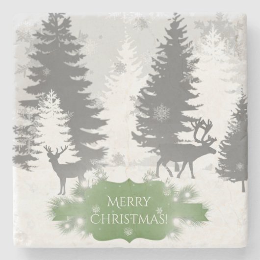 冬のワンダーランドストーンコースター – 緑 ストーンコースター (正面)