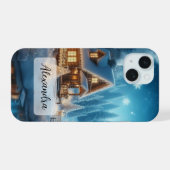 冬のワンダーランドスノーキャビンと川凍ってい付き iPhone 15ケース (裏面横)