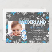 冬のワンダーランドスノーフレーク第1誕生日招待状 招待状 (正面/裏面)