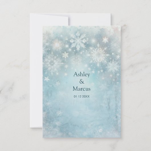 冬のワンダーランドスノーフレーク結婚の詳細の挿入 招待状 (裏面)