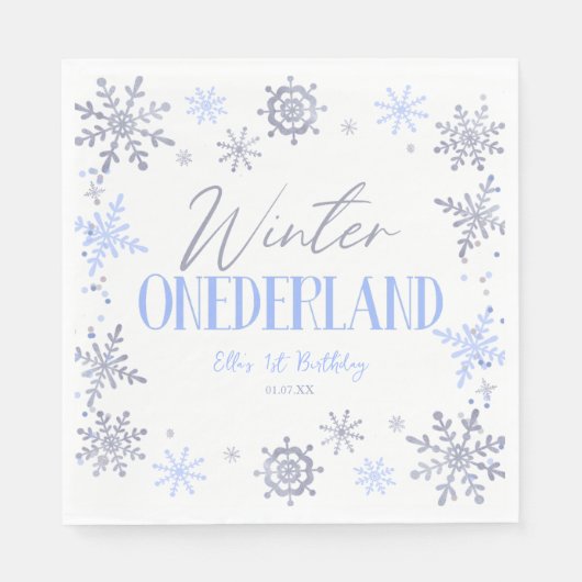 冬のワンダーランドスノーフレーク1st誕生日パーティー スタンダードランチョンナプキン (正面)